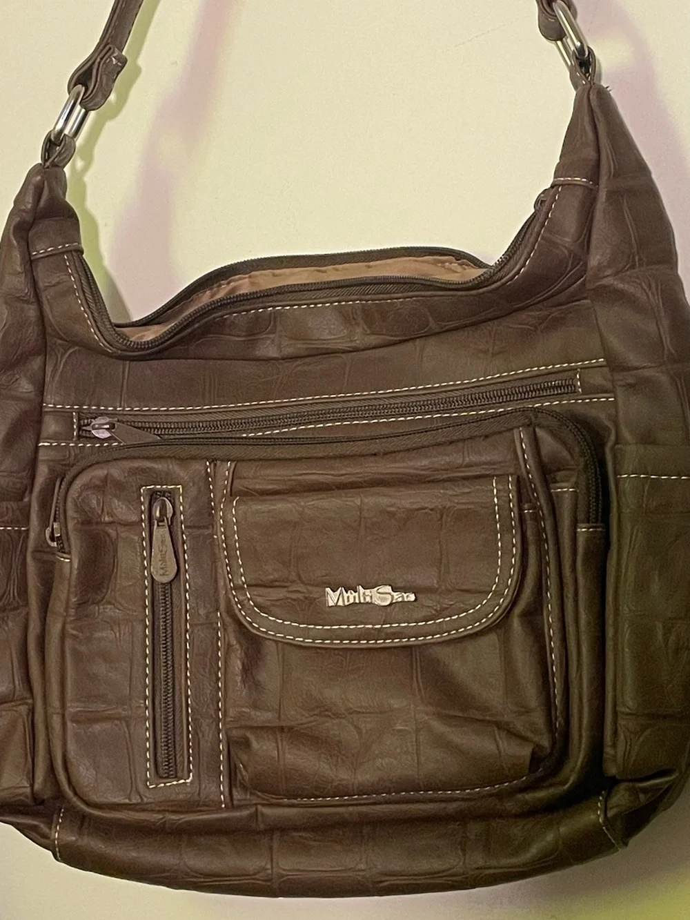 MultiSac Brown Croc-Embossed Shoulder Bag